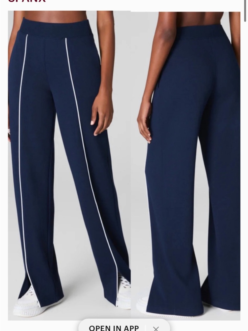 SPANX AirEssentials Pique Straight Leg Pant Timeless Navy Track Side Stripe L